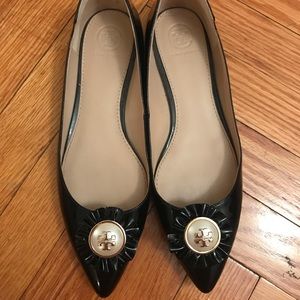 Tory Burch patent flats with bow detail. Pre-loved